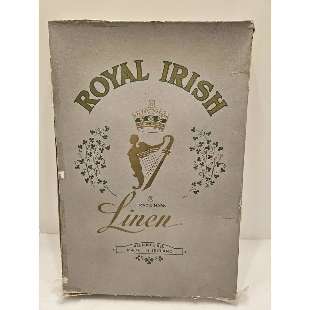 Vintage Irish Linen 64x84 Banquet Tablecloth & 8 Matching Napkins Ivory‎ In Box